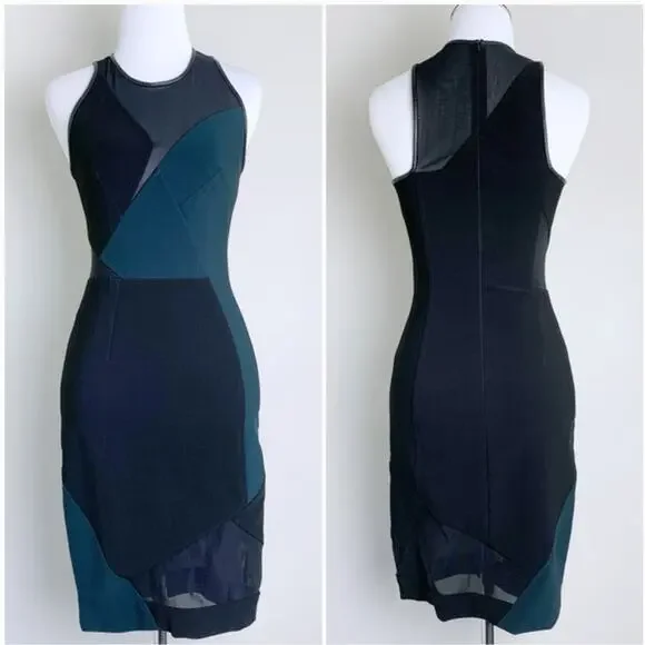 Yigal Azrouel Green & Black Mesh Bodycon Dress Sleeveless Women's Size 4 - Picture 1 of 12